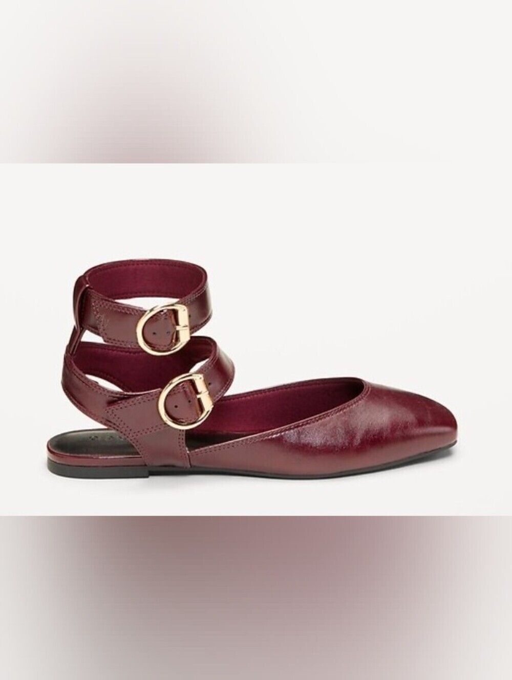 OLD NAVY Women's Ankle Strap Pointed Flat - Burgundy